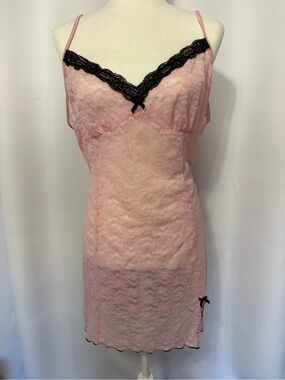 Pink Lace Chemise with Black Trim